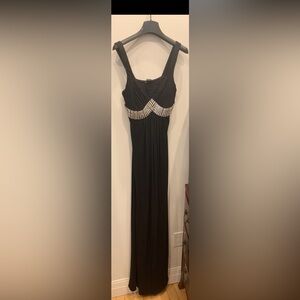 SKY- Long Black gown with large clear stones under the lined bust. Size Large